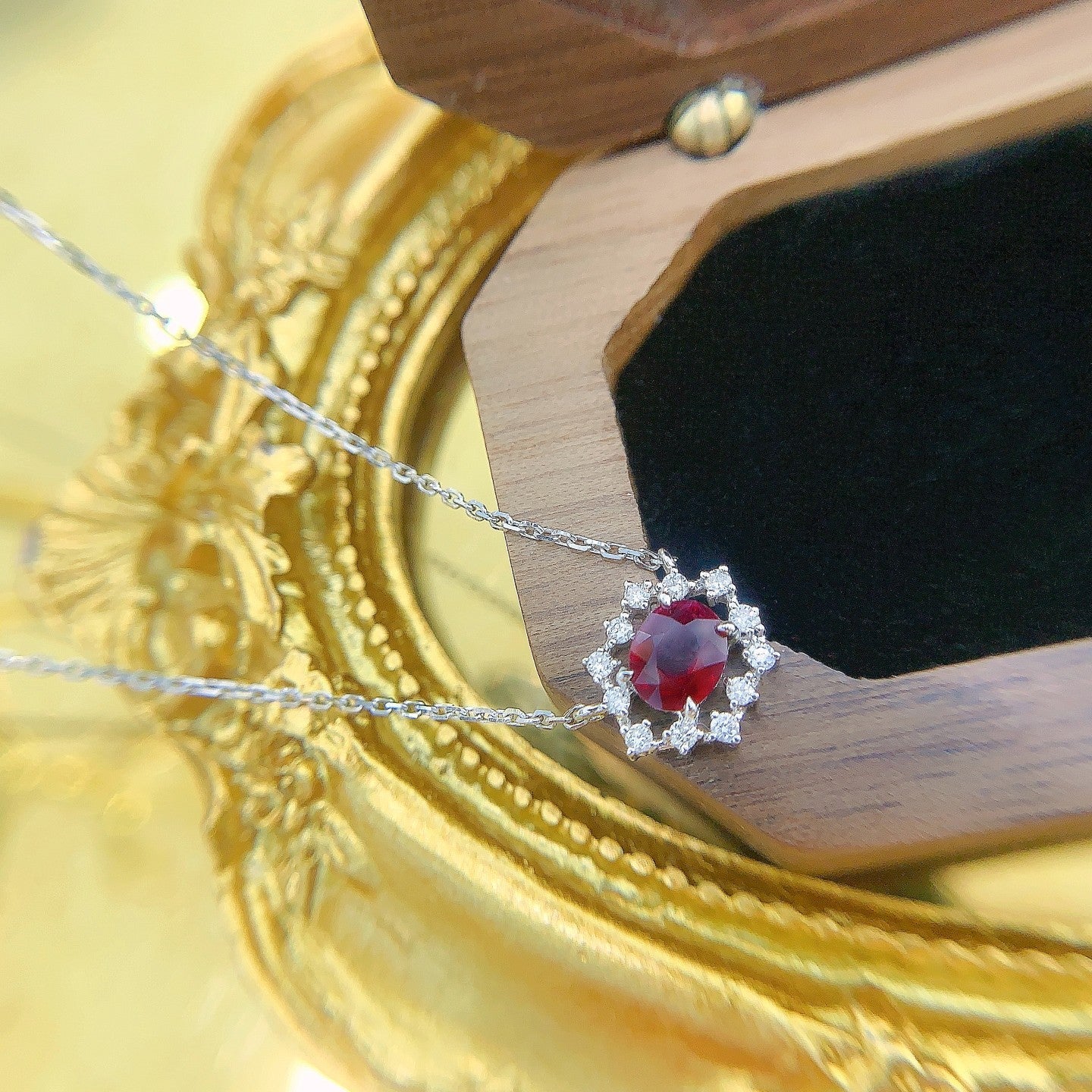 18K Rose Gold Elliptical Hexagon Necklace with Ruby – XL015-C - Red Treasure Necklace