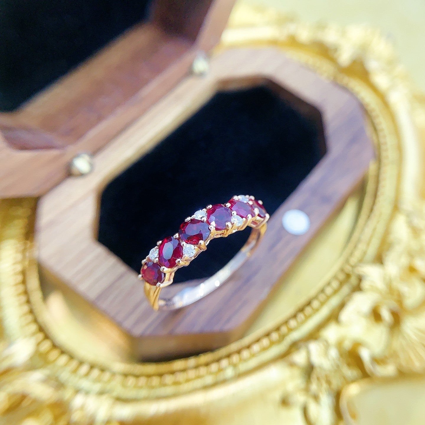 18K Rose Gold Elliptical Irregular Diamond Pavé Ring | Unique Jewelry Piece - Red Treasure Ring