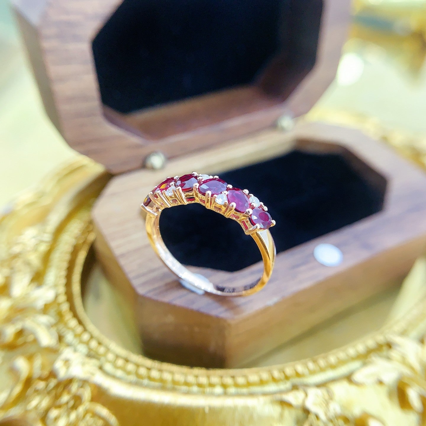 18K Rose Gold Elliptical Irregular Diamond Pavé Ring | Unique Jewelry Piece - Red Treasure Ring