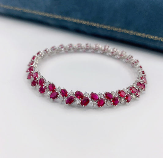 18K Rose Gold Elliptical Irregular Full-Pave Ruby Bracelet - Luxury Jewelry - Red Treasure Bracelet