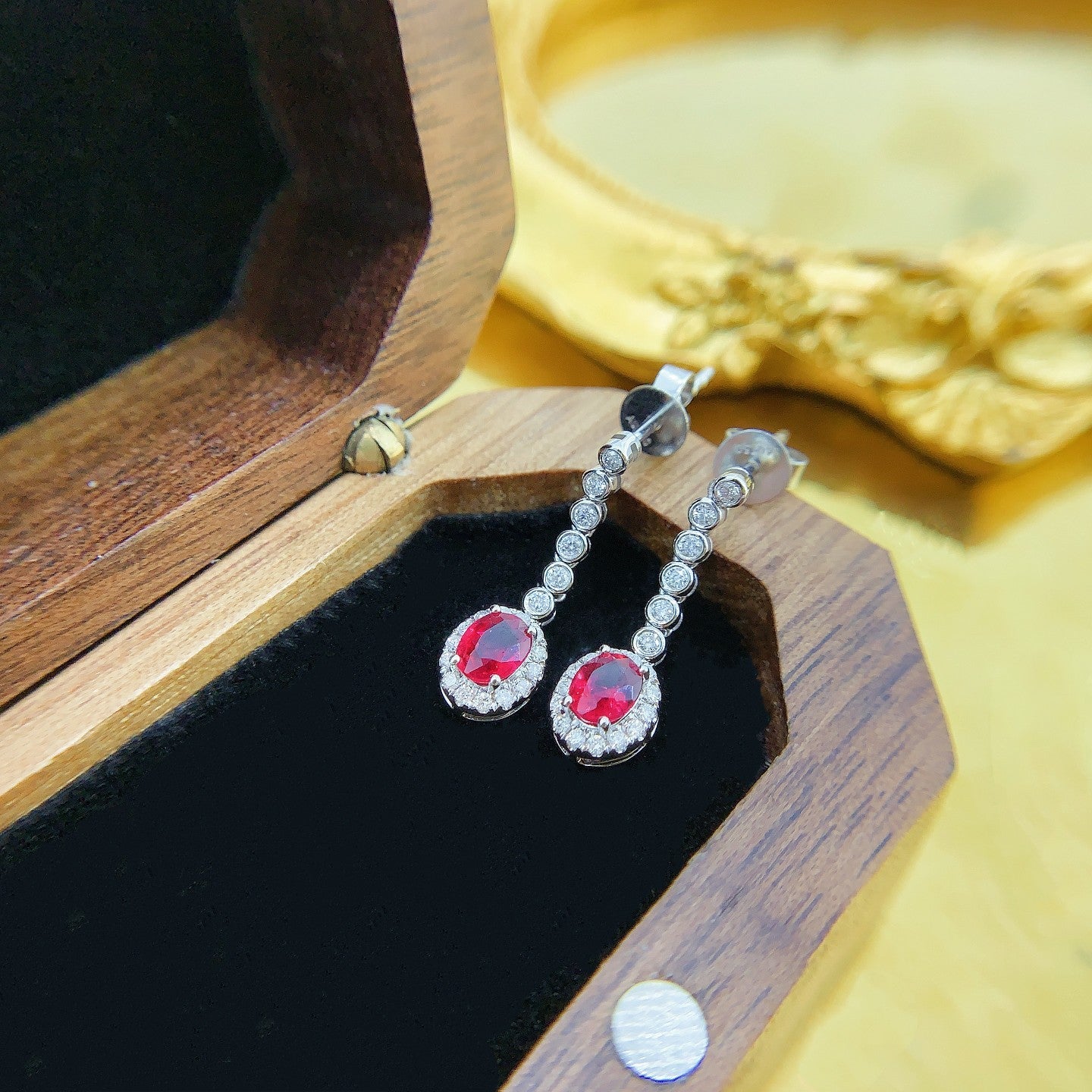 18K Rose Gold Elliptical Ruby Bubble Earrings with Diamond Halo Jeweler.Jewelry