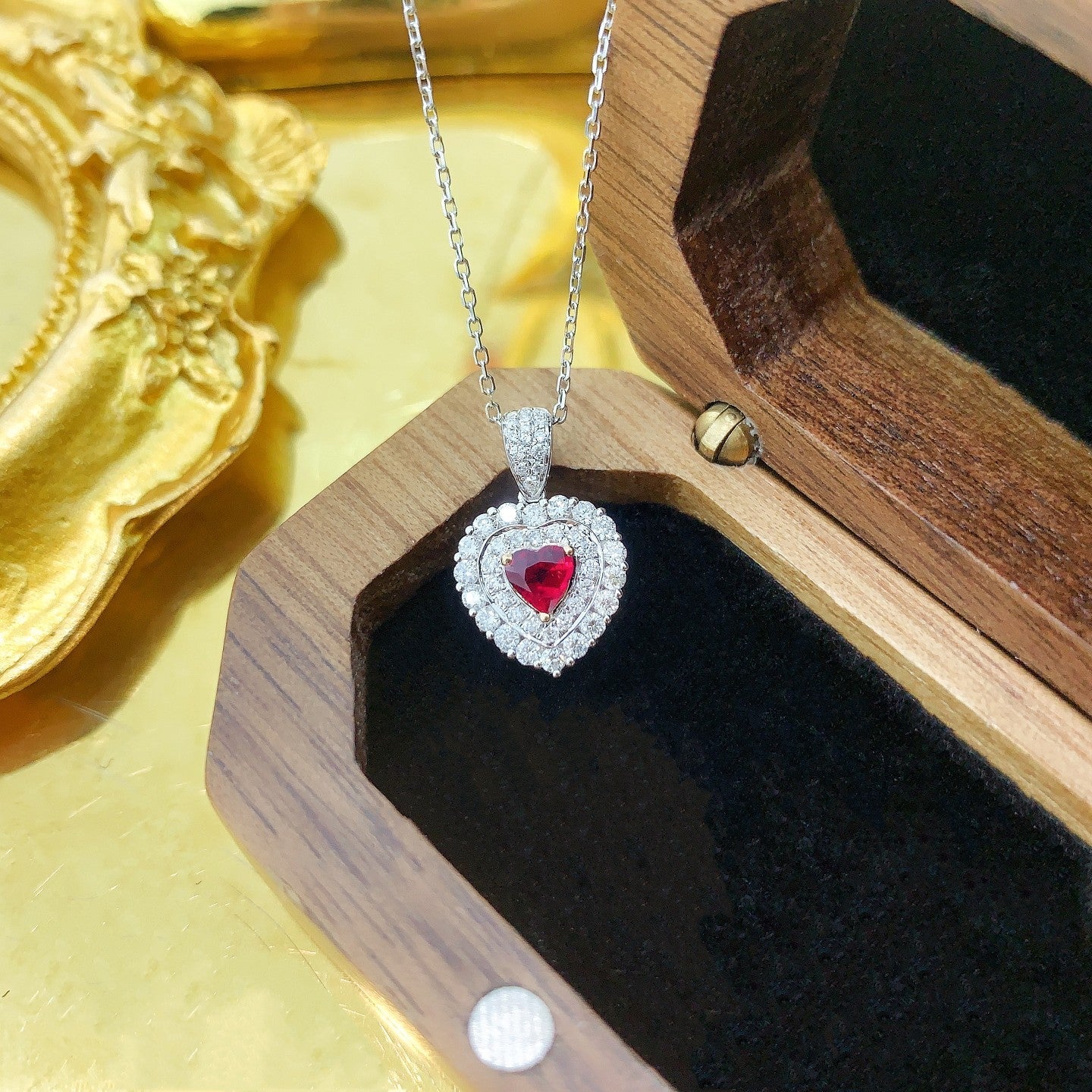 18K Rose Gold Heart-shaped Double Halo Diamond Necklace - XL088-C - Red Treasure Necklace