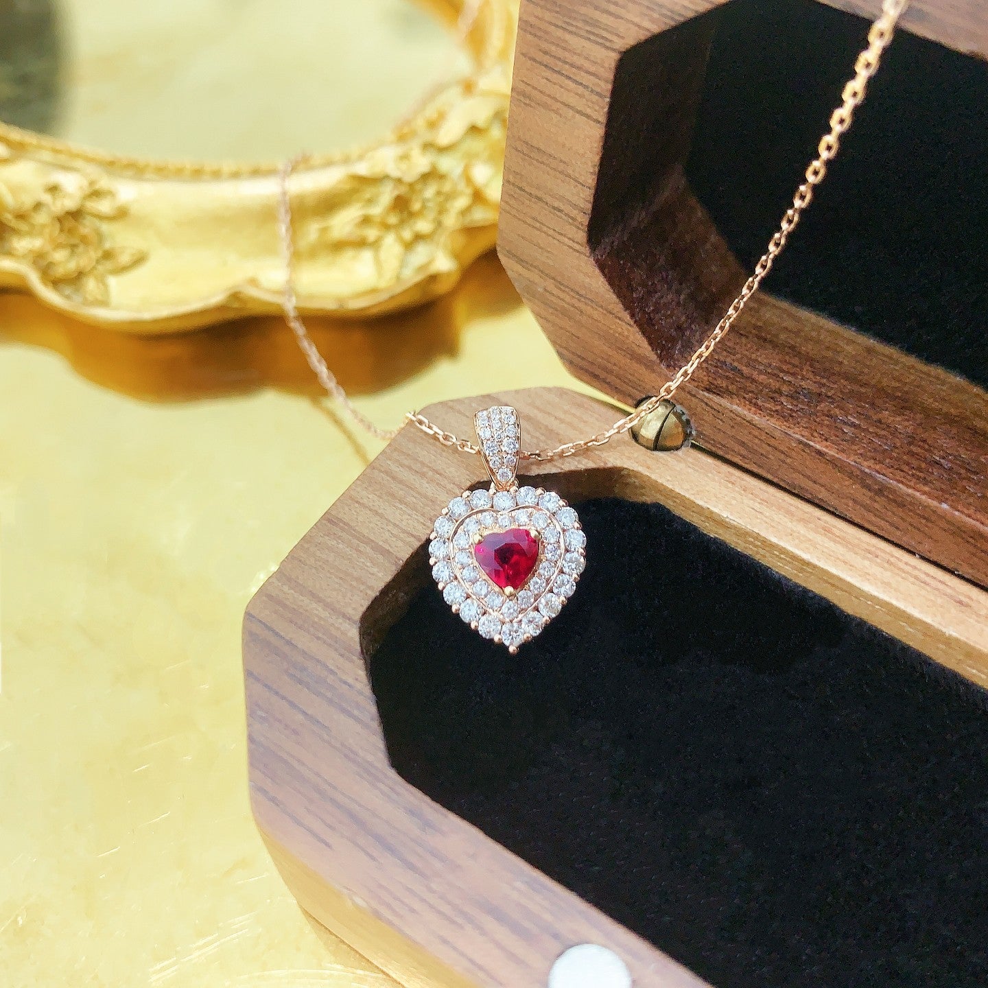 18K Rose Gold Heart-shaped Double Halo Diamond Necklace - XL088-C - Red Treasure Necklace