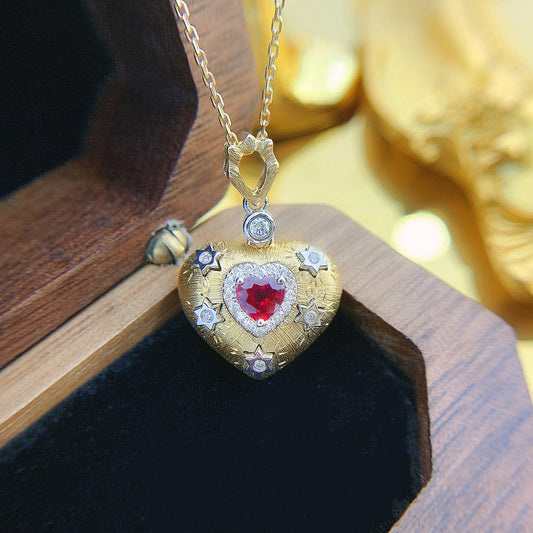 18K Rose Gold Heart-Shaped Hexagon Star Necklace - Exquisite Jewelry - Red Treasure Necklace