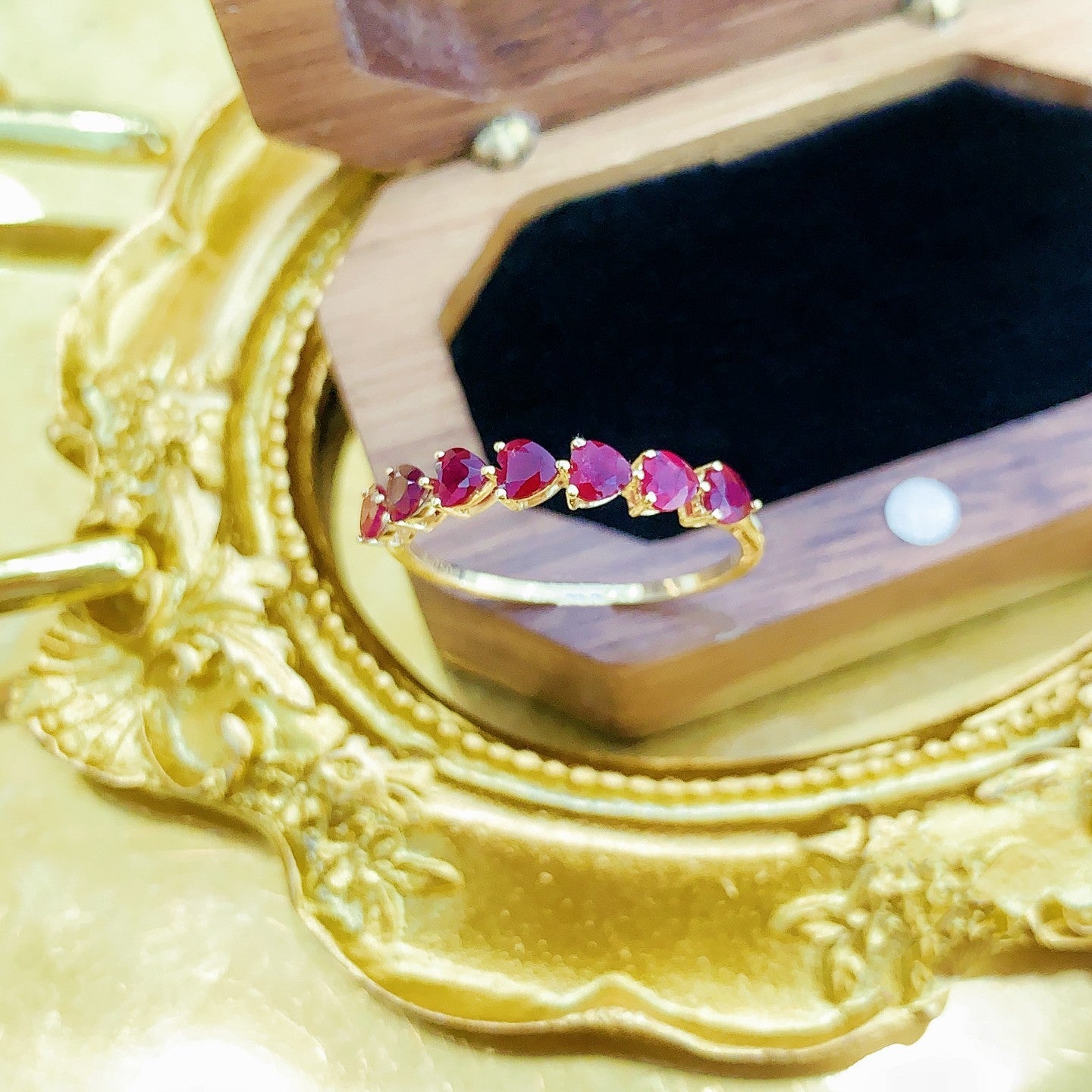 18K Rose Gold Heart-Shaped Pavé Ring with Ruby - Elegant Jewelry Piece - Red Treasure Ring