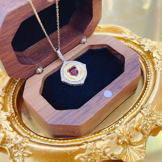 18K Rose Gold Heart-Shaped Pendant with Diamond Halo Necklace - Jewelry - Red Treasure Necklace