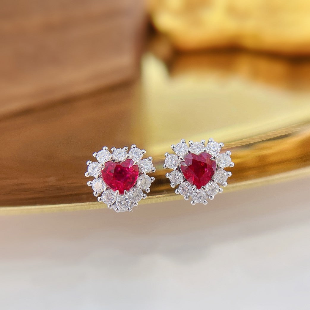 18K Rose Gold Heart-Shaped Ruby Earrings - ED034-C Jeweler.Jewelry