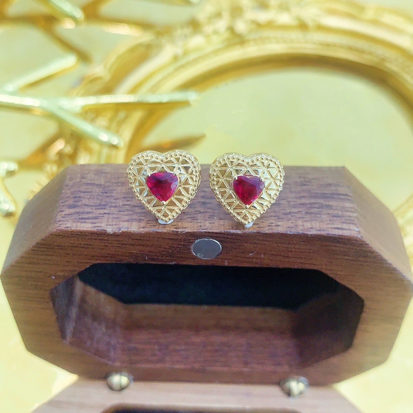 18K Rose Gold Heart-Shaped Ruby Earrings - ED064-C Jeweler.Jewelry