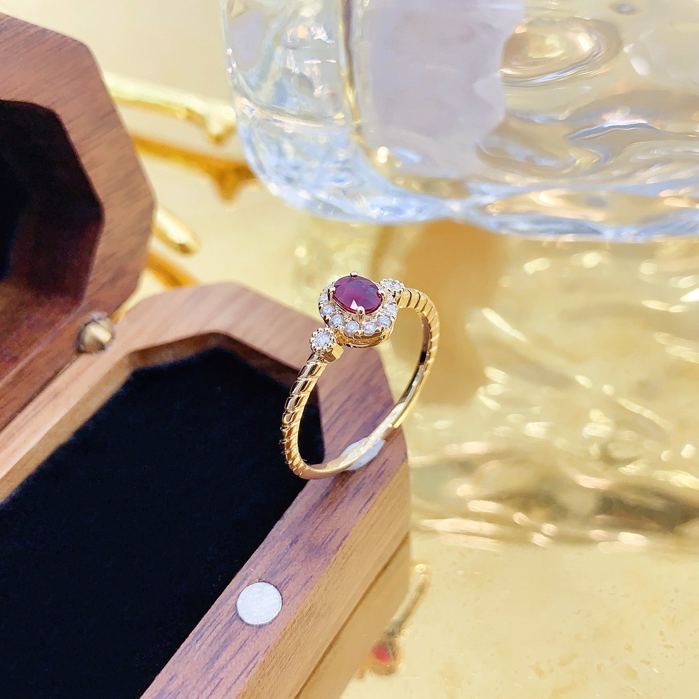 18K Rose Gold Oval Bubble Ring with Ruby - Exquisite Jewelry - Red Treasure Ring