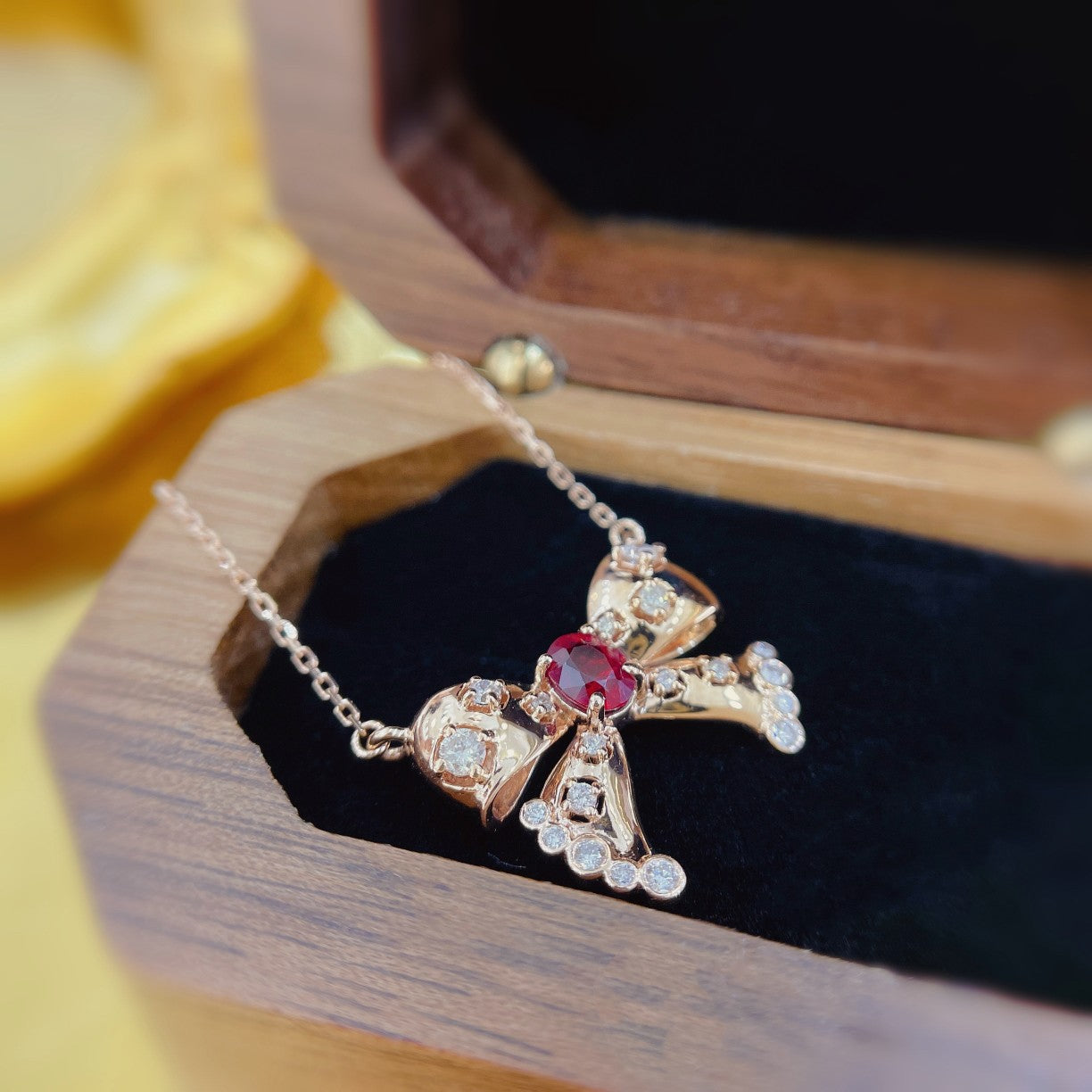 18K Rose Gold Oval Butterfly Pendant with Rubies – XL029-C - Red Treasure Necklace