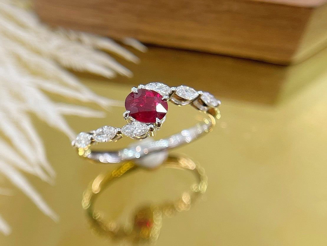 18K Rose Gold Oval Marquise Ruby Ring | Jewelry Delight - Red Treasure Ring