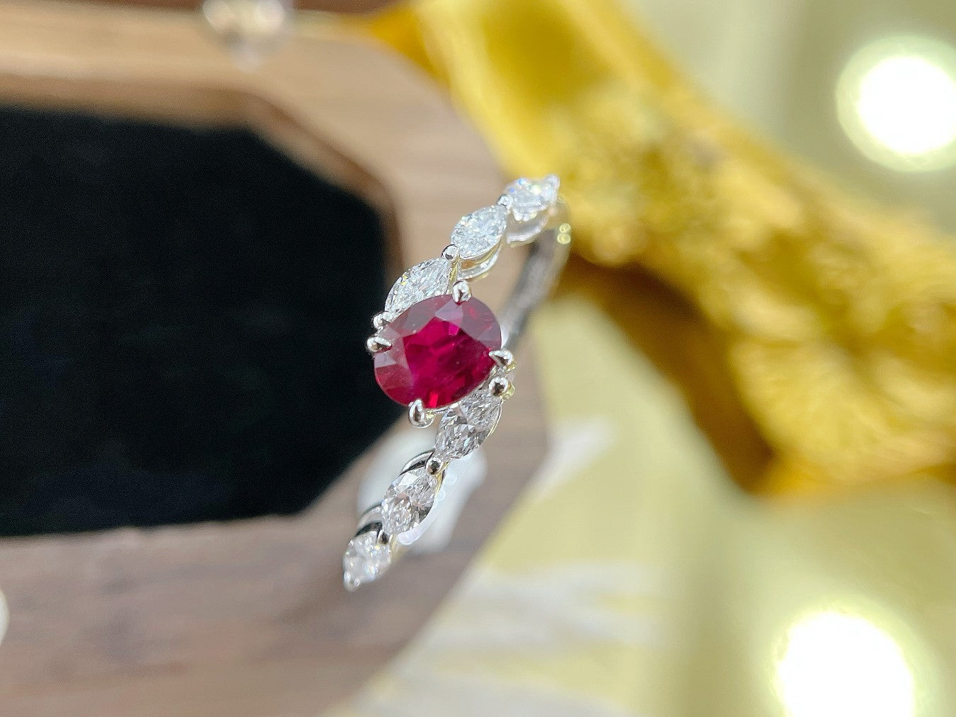 18K Rose Gold Oval Marquise Ruby Ring | Jewelry Delight - Red Treasure Ring