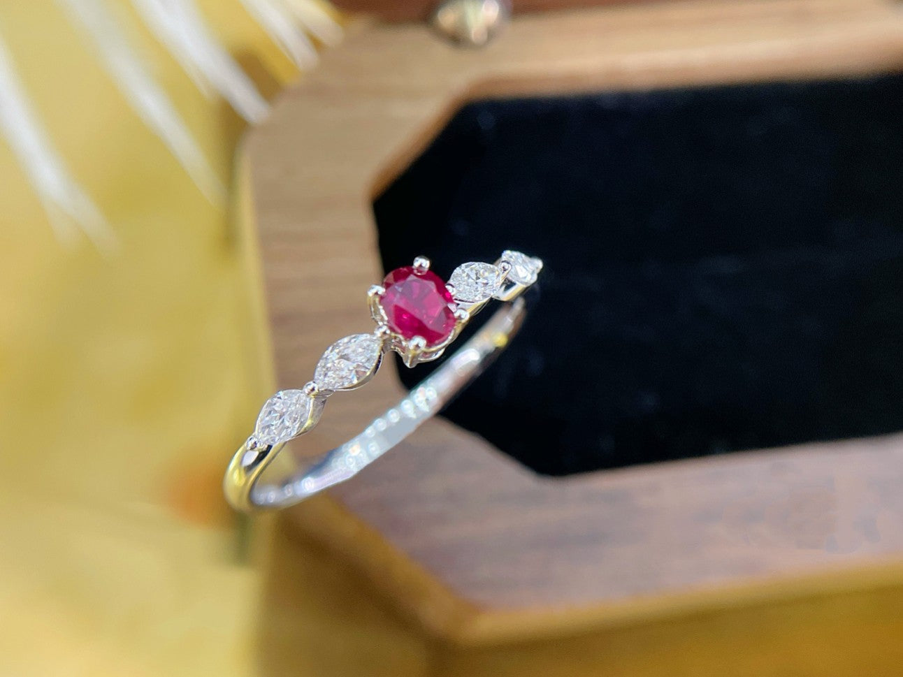 18K Rose Gold Oval Marquise Ruby Ring - Luxurious Jewelry Piece - Red Treasure Ring