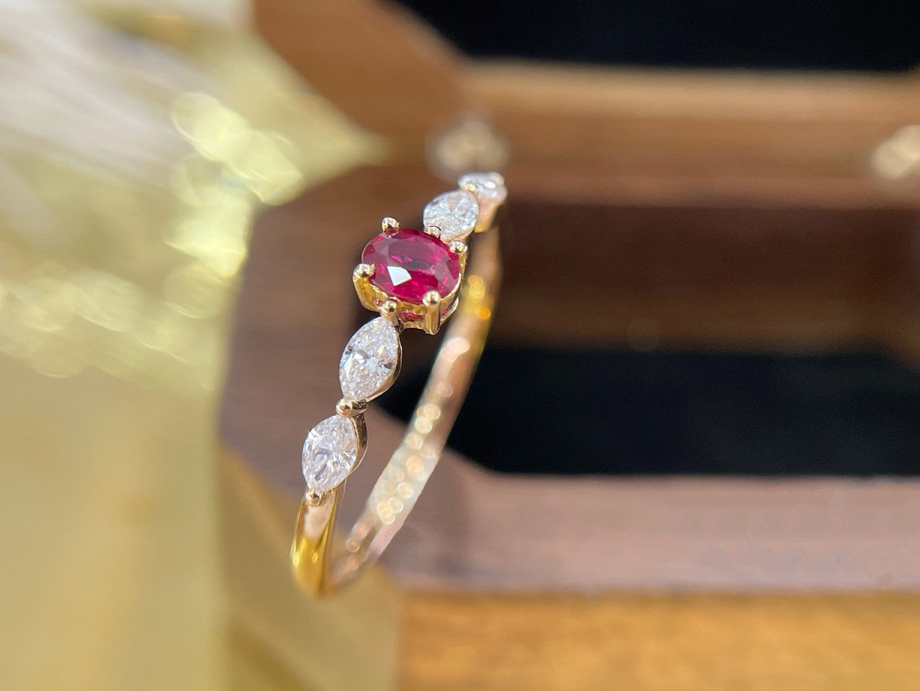 18K Rose Gold Oval Marquise Ruby Ring - Luxurious Jewelry Piece - Red Treasure Ring