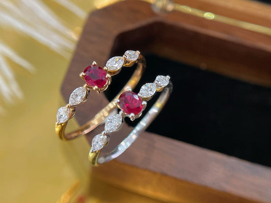 18K Rose Gold Oval Marquise Ruby Ring - Luxurious Jewelry Piece - Red Treasure Ring