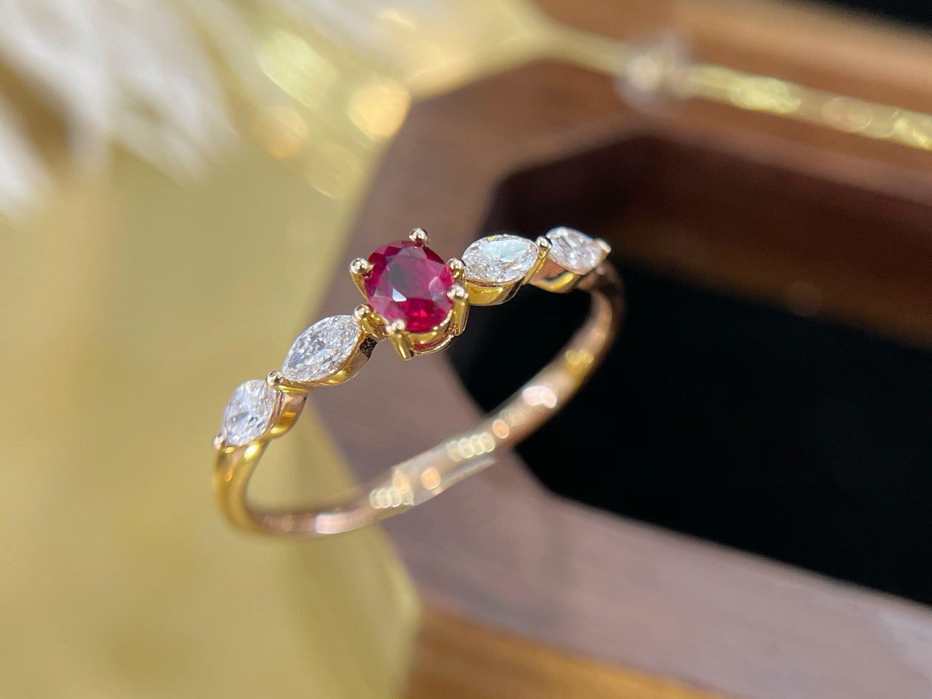 18K Rose Gold Oval Marquise Ruby Ring - Luxurious Jewelry Piece - Red Treasure Ring