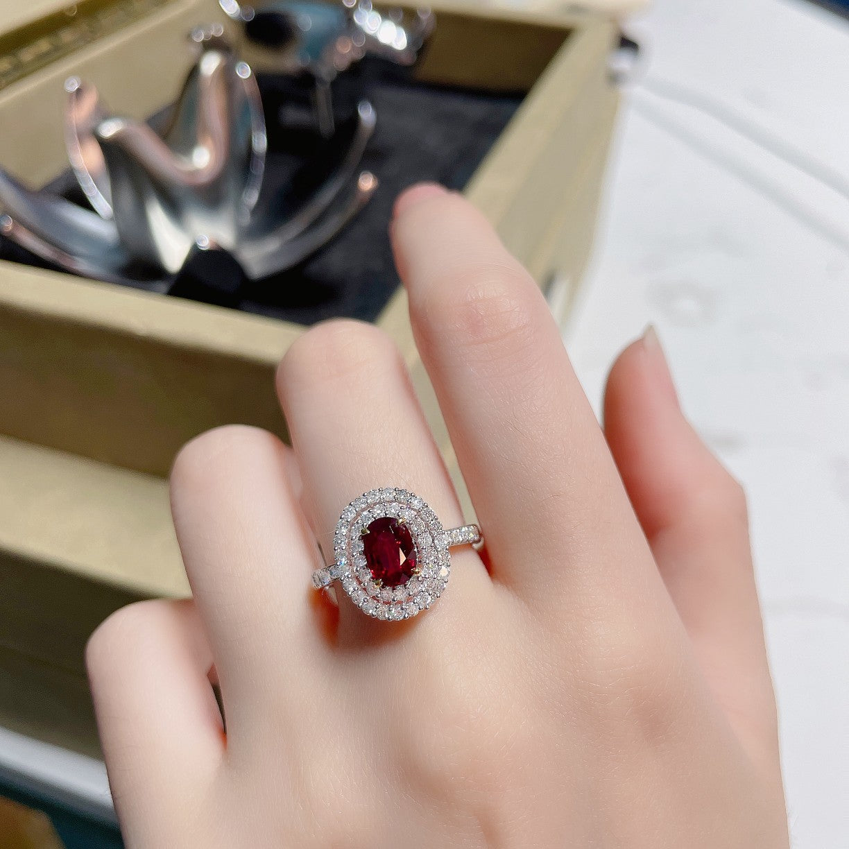 18K Rose Gold Oval Rotating Irregular Ring with Ruby | Premium Jewelry - Red Treasure Ring