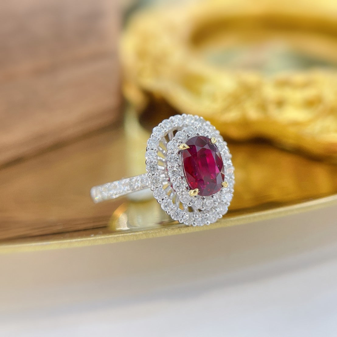 18K Rose Gold Oval Rotating Irregular Ring with Ruby | Premium Jewelry - Red Treasure Ring