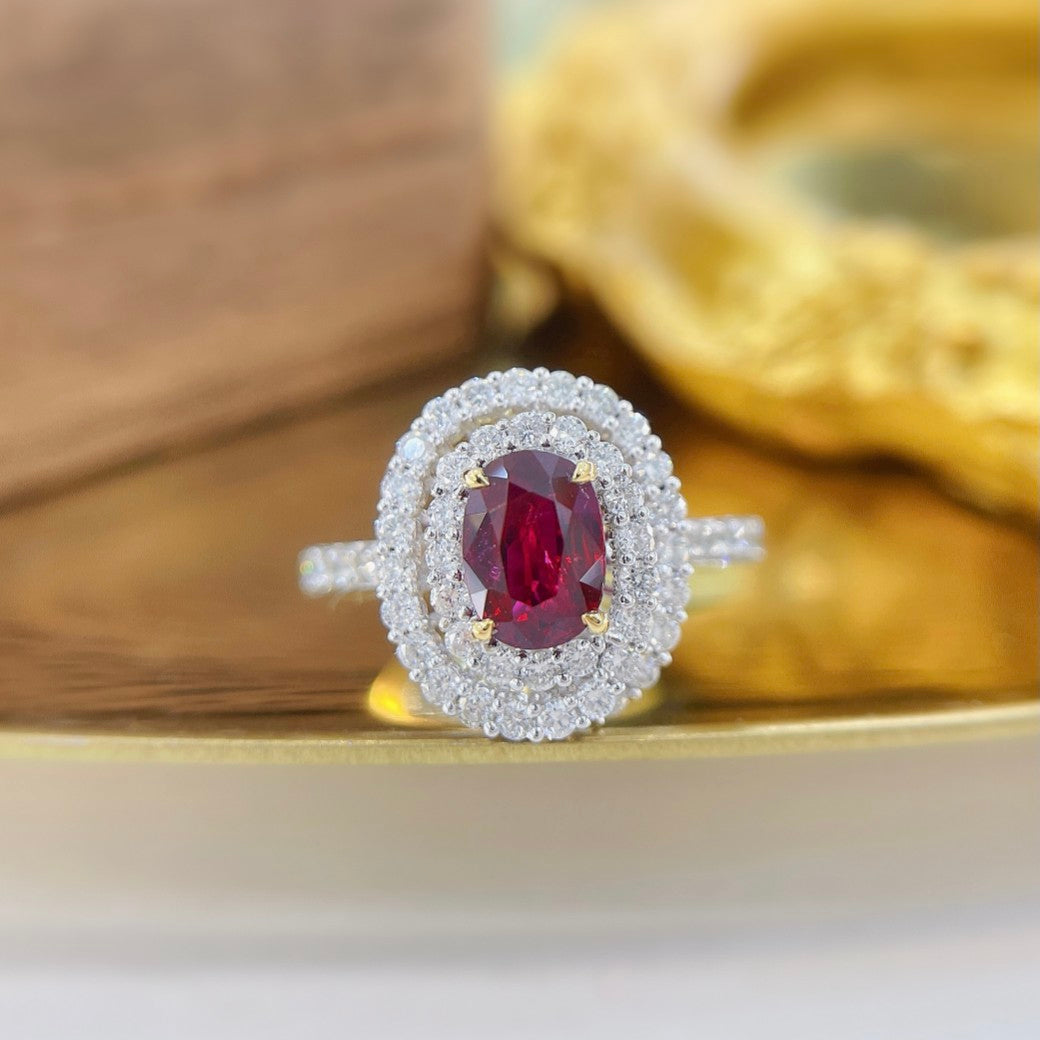 18K Rose Gold Oval Rotating Irregular Ring with Ruby | Premium Jewelry - Red Treasure Ring