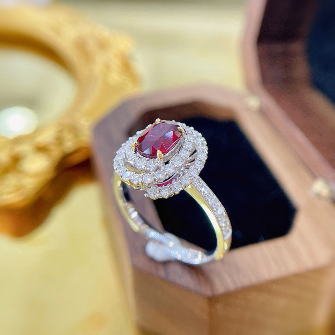 18K Rose Gold Oval Rotating Irregular Ring with Ruby | Premium Jewelry - Red Treasure Ring