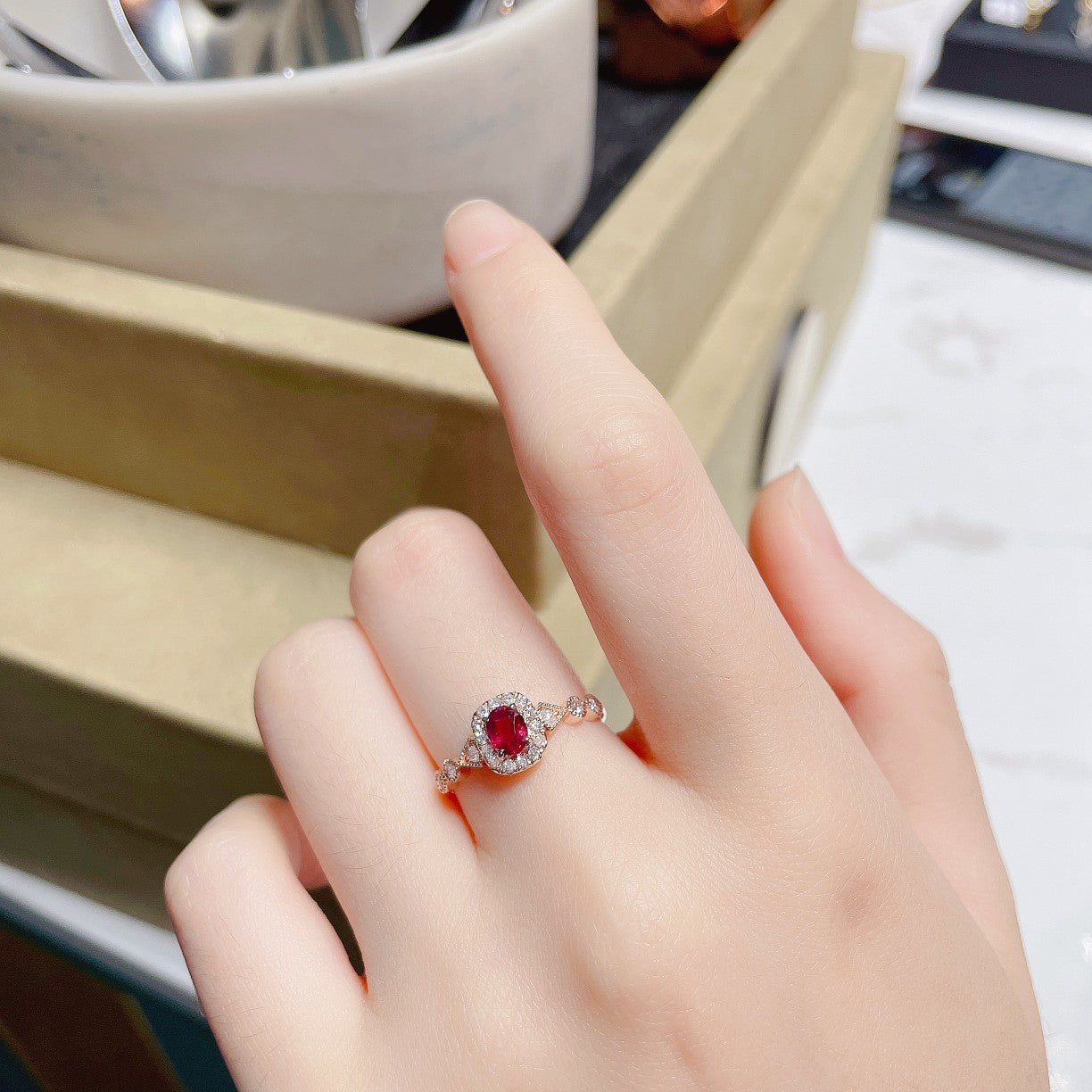 18K Rose Gold Oval Ruby Candy Ring | Premium Jewelry - Red Treasure Ring