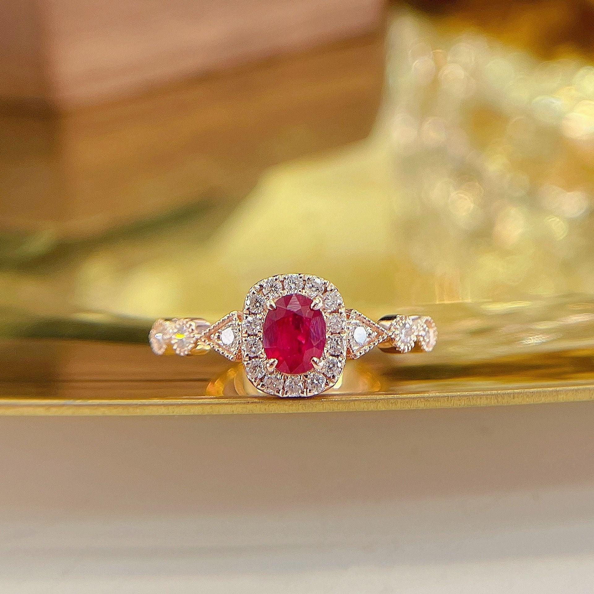 18K Rose Gold Oval Ruby Candy Ring | Premium Jewelry - Red Treasure Ring