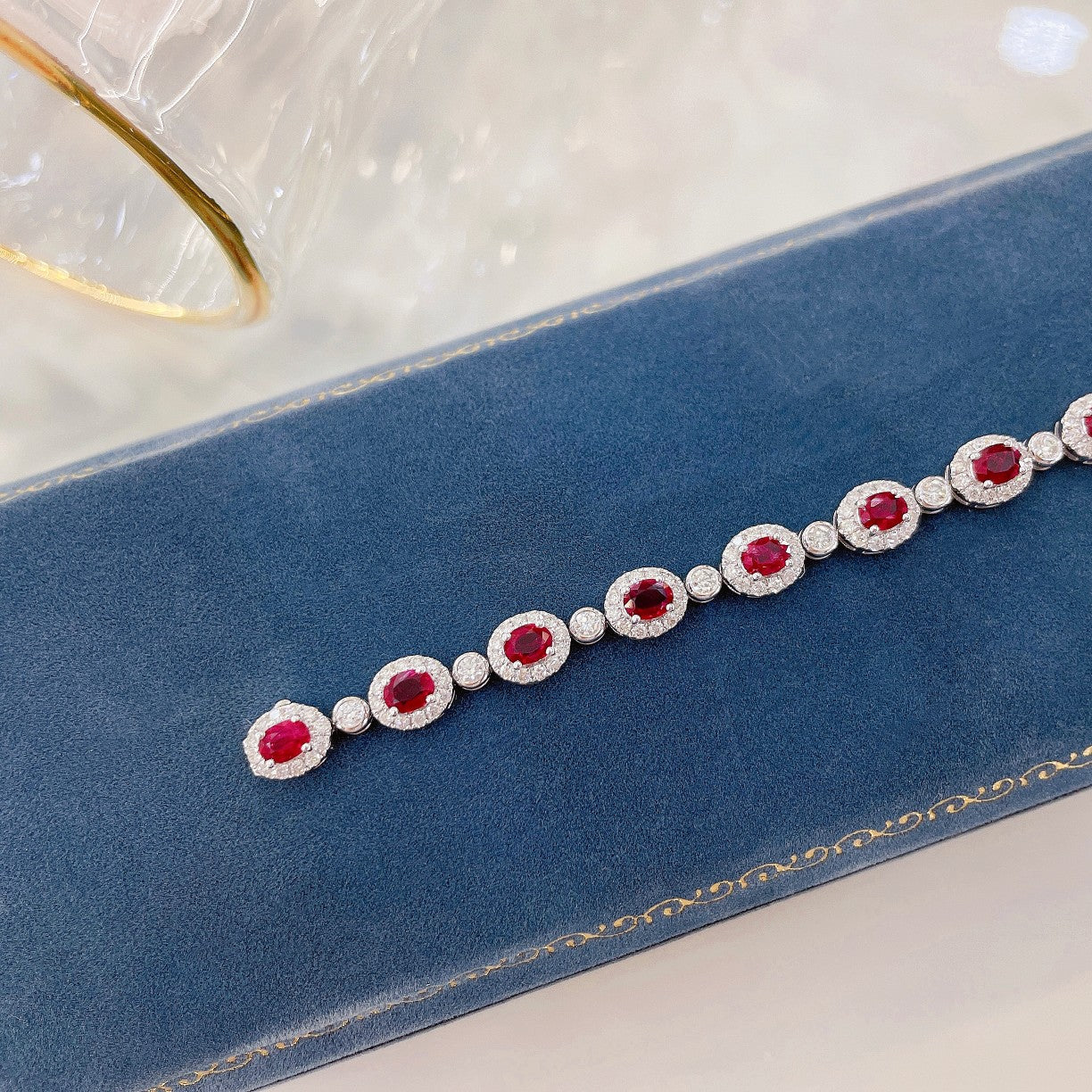 18K Rose Gold Oval Ruby Full Diamond Bubble Bracelet - Luxury Jewelry - Red Treasure Bracelet