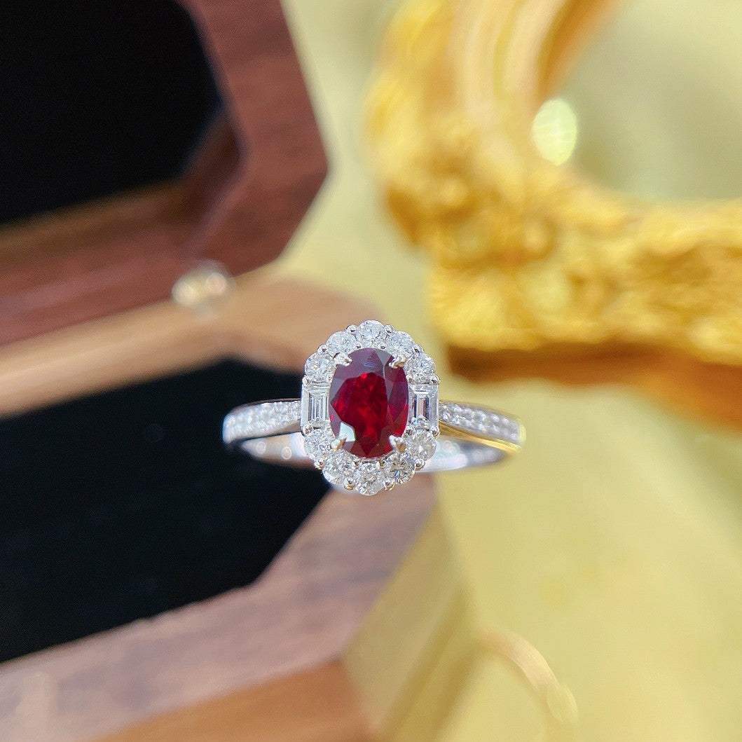 18K Rose Gold Oval Ruby Ladder Ring - Luxurious Jewelry Piece - Red Treasure Ring