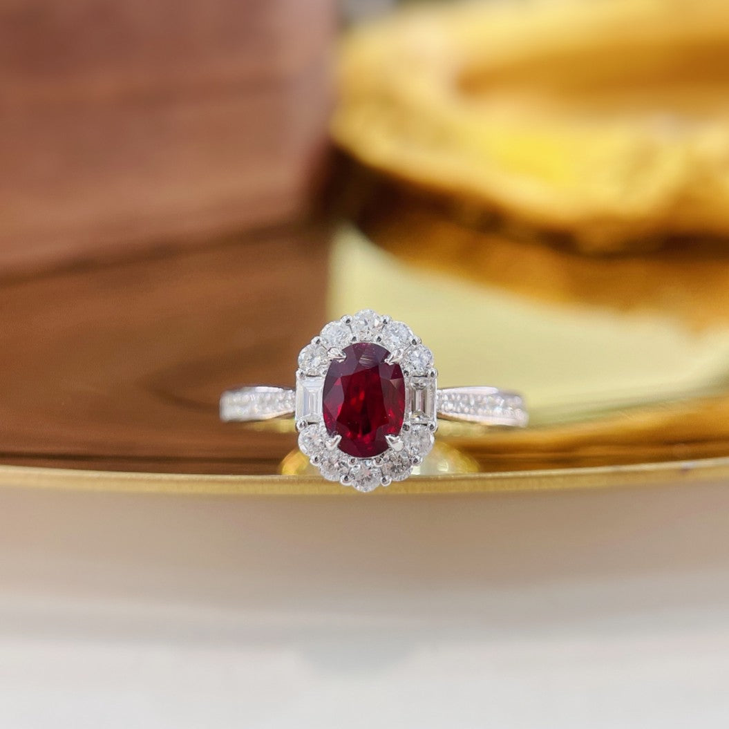 18K Rose Gold Oval Ruby Ladder Ring - Luxurious Jewelry Piece - Red Treasure Ring