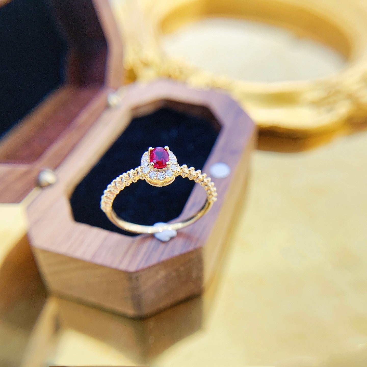 18K Rose Gold Oval Shape Ruby Ring with Dewdrop Design - Premium Jewelry - Red Treasure Ring