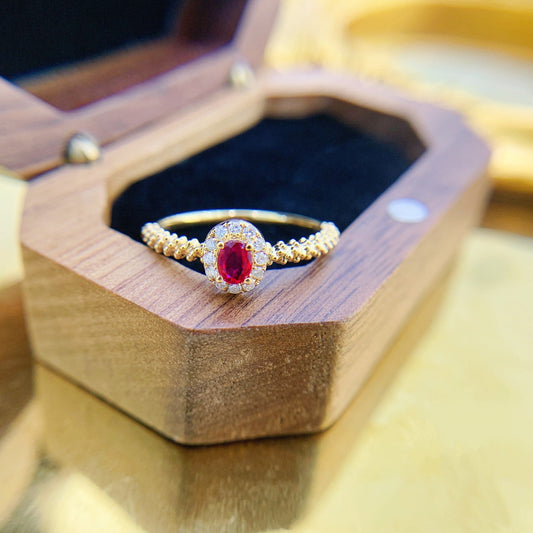 18K Rose Gold Oval Shape Ruby Ring with Dewdrop Design - Premium Jewelry - Red Treasure Ring