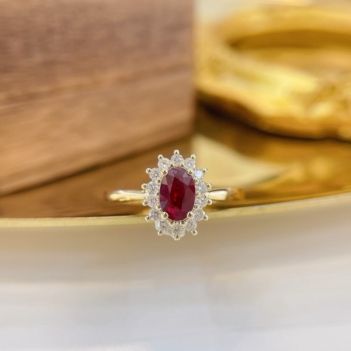 18K Rose Gold Oval Shaped Ruby Straight Arm Ring | Premium Jewelry - Red Treasure Ring