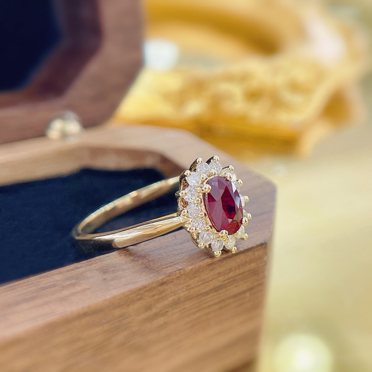 18K Rose Gold Oval Shaped Ruby Straight Arm Ring | Premium Jewelry - Red Treasure Ring