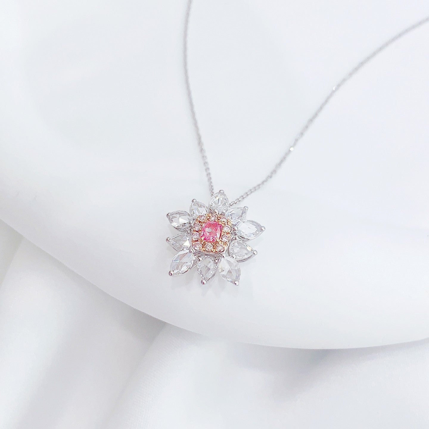 18K Rose Gold Pink Diamond Cushion Cut Pendant Necklace - Pink Diamond Necklace