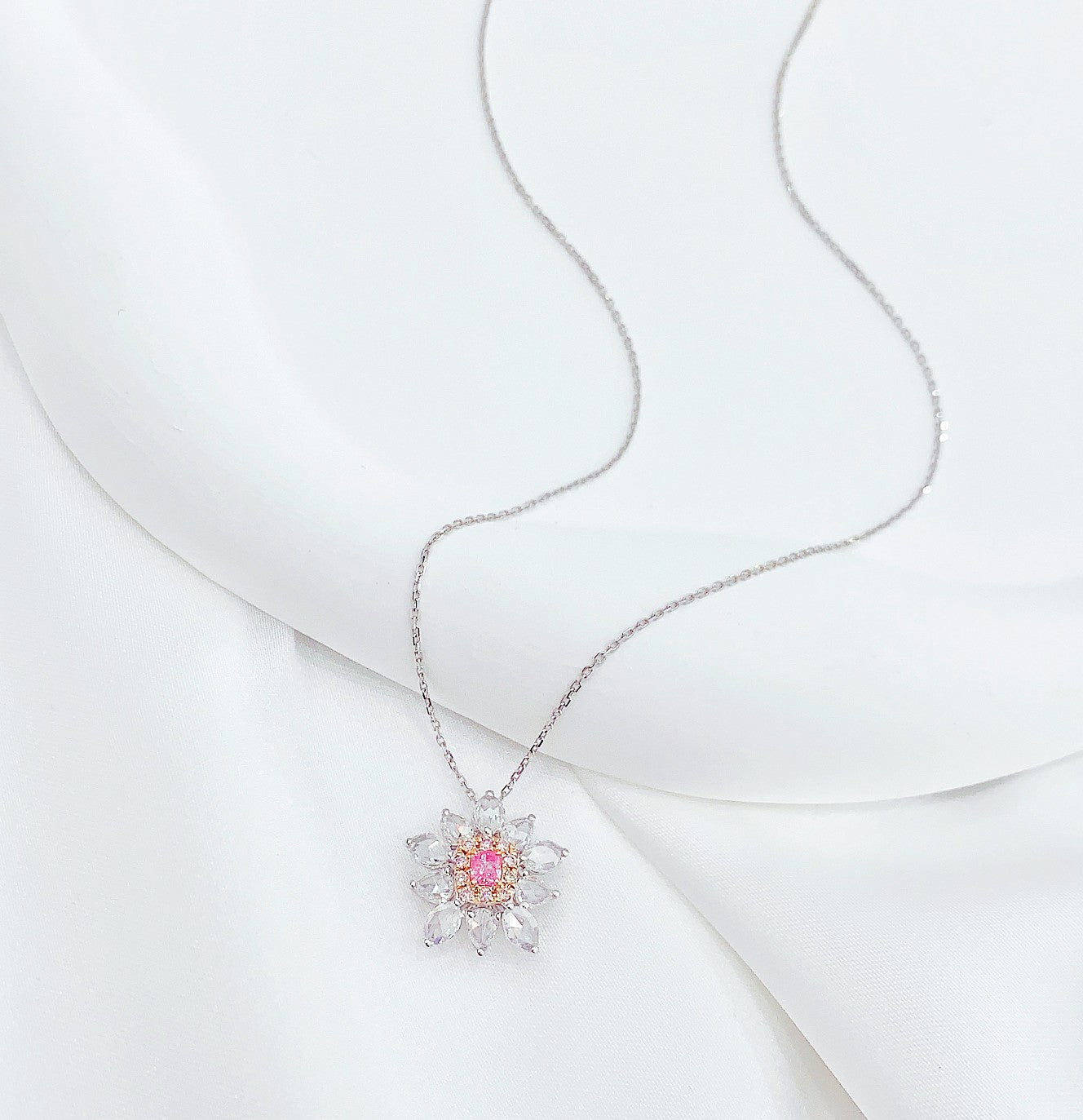 18K Rose Gold Pink Diamond Cushion Cut Pendant Necklace - Pink Diamond Necklace