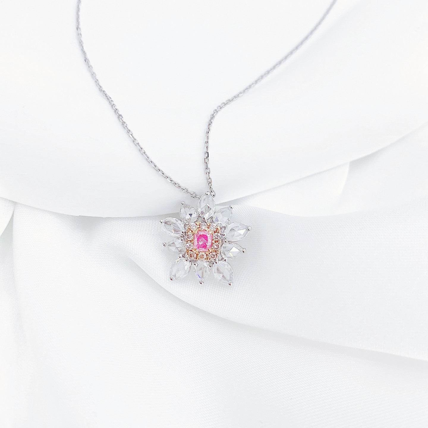 18K Rose Gold Pink Diamond Cushion Cut Pendant Necklace - Pink Diamond Necklace