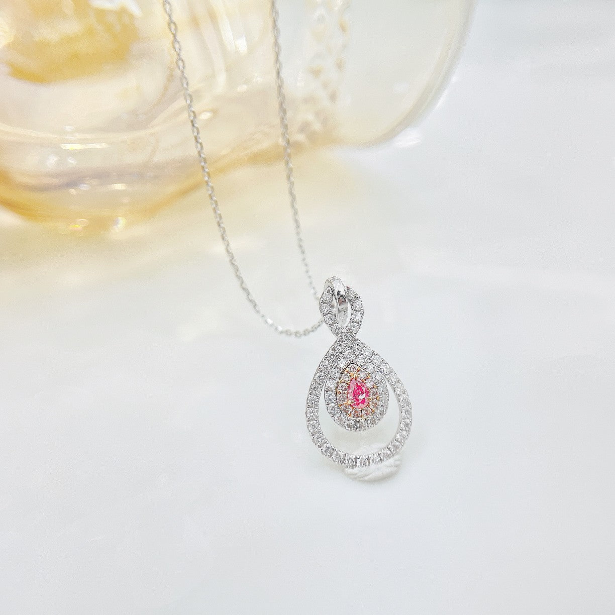 18K Rose Gold Pink Diamond Pendant Necklace - Exquisite Jewelry - Pink Diamond Necklace