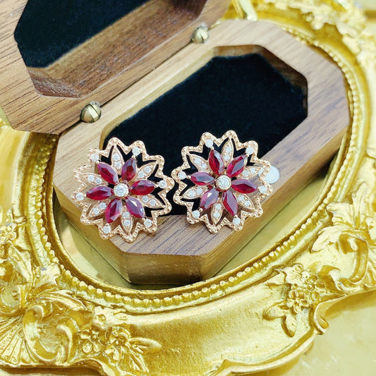 18K Rose Gold Red Agate Petal-shaped Earrings - Luxurious Jewelry Jeweler.Jewelry