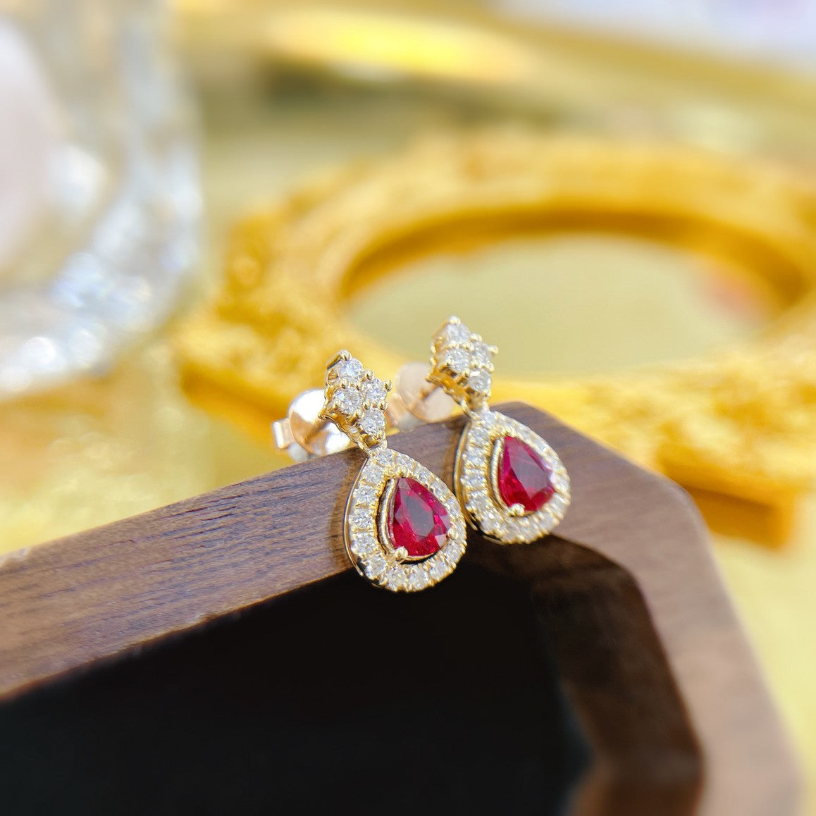 18K Rose Gold Ruby and Diamond Drop Earrings - Luxurious Jewelry Jeweler.Jewelry