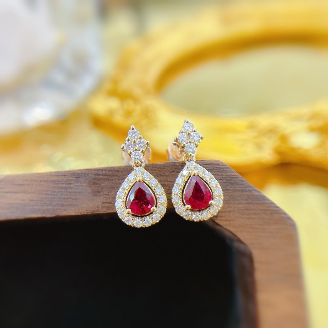 18K Rose Gold Ruby and Diamond Drop Earrings - Luxurious Jewelry Jeweler.Jewelry