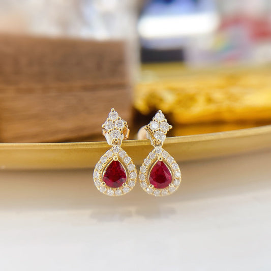 18K Rose Gold Ruby and Diamond Drop Earrings - Luxurious Jewelry Jeweler.Jewelry