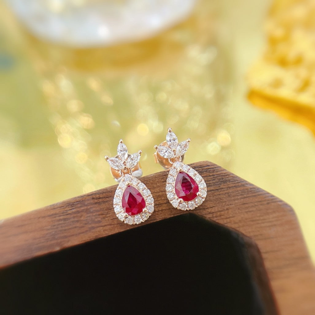 18K Rose Gold Ruby Drop Clover Earrings - Fine Jewelry Jeweler.Jewelry