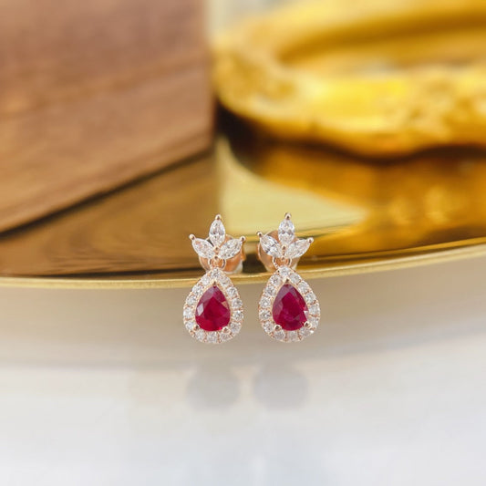 18K Rose Gold Ruby Drop Clover Earrings - Fine Jewelry Jeweler.Jewelry