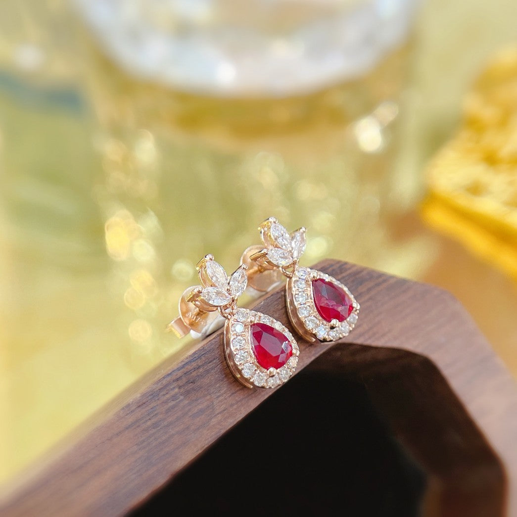 18K Rose Gold Ruby Drop Clover Earrings - Fine Jewelry Jeweler.Jewelry