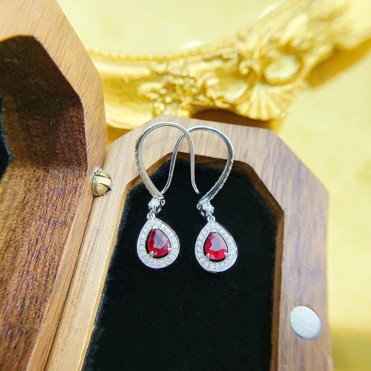 18K Rose Gold Ruby Drop Earrings with Diamond Accents – ED056-C Jeweler.Jewelry