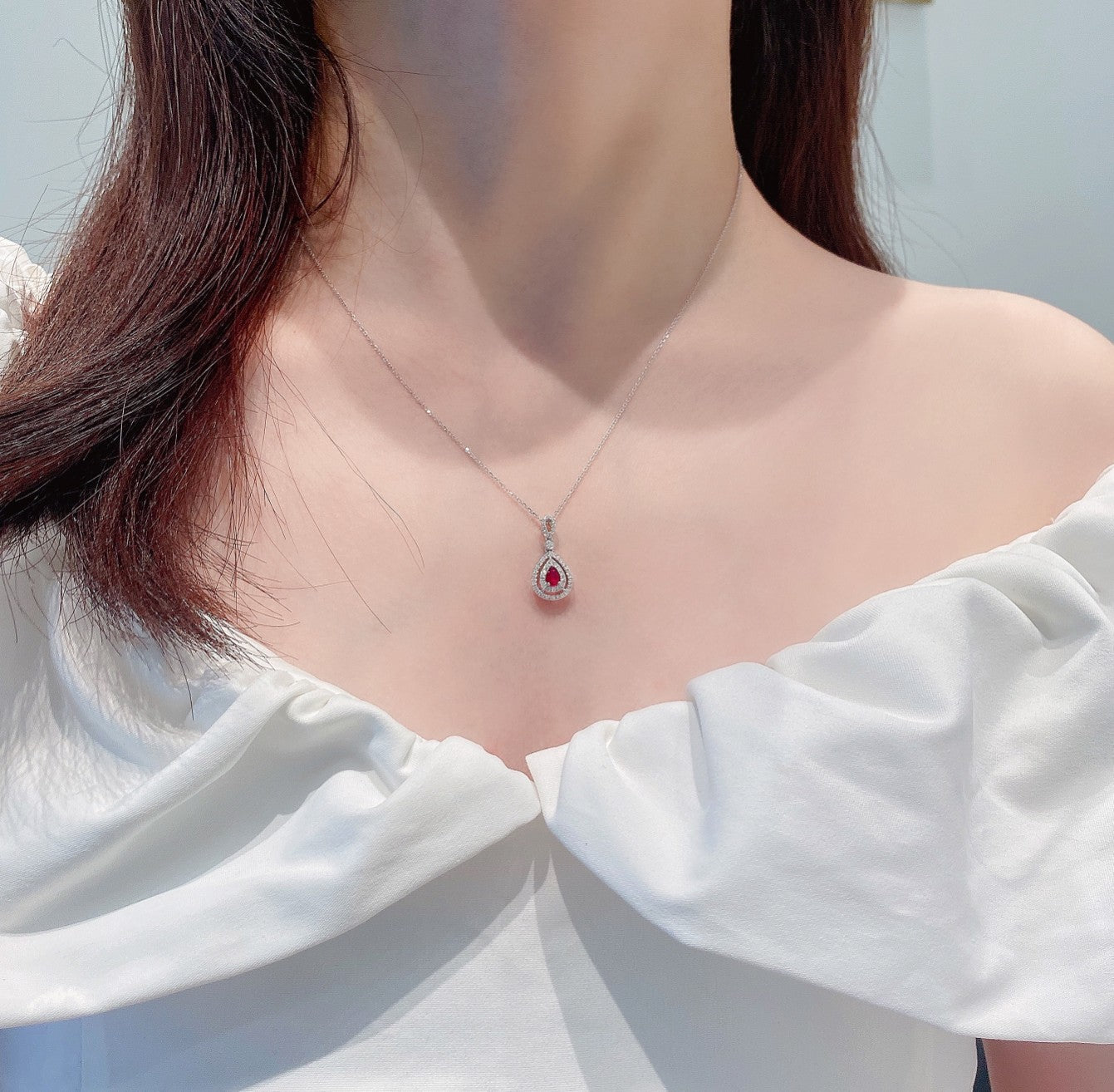 18K Rose Gold Ruby Drop Hollow Bubble Necklace - Elegant Jewelry Piece - Red Treasure Necklace