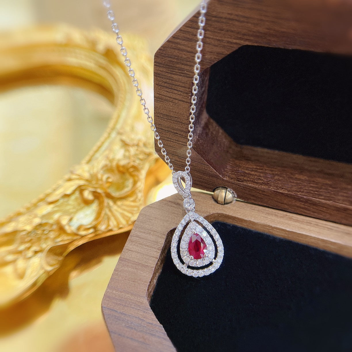 18K Rose Gold Ruby Drop Hollow Bubble Necklace - Elegant Jewelry Piece - Red Treasure Necklace