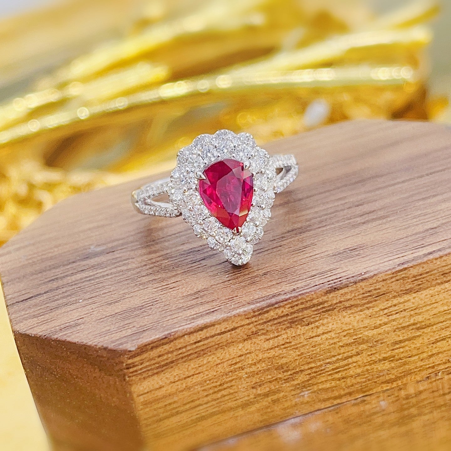 18K Rose Gold Ruby Drop Hollow-out Convertible Arm Jewelry - Red Treasure Ring