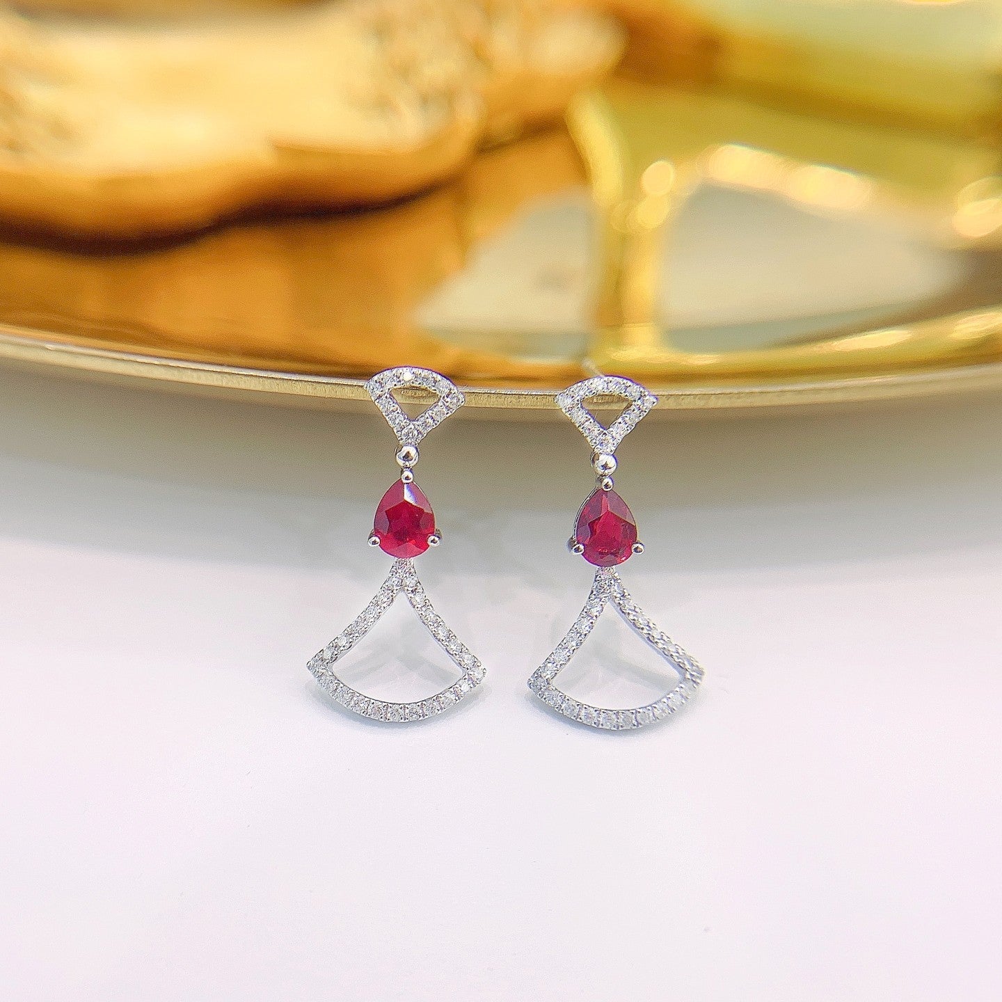 18K Rose Gold Ruby Drop Hollow-out Dress Earrings Jeweler.Jewelry