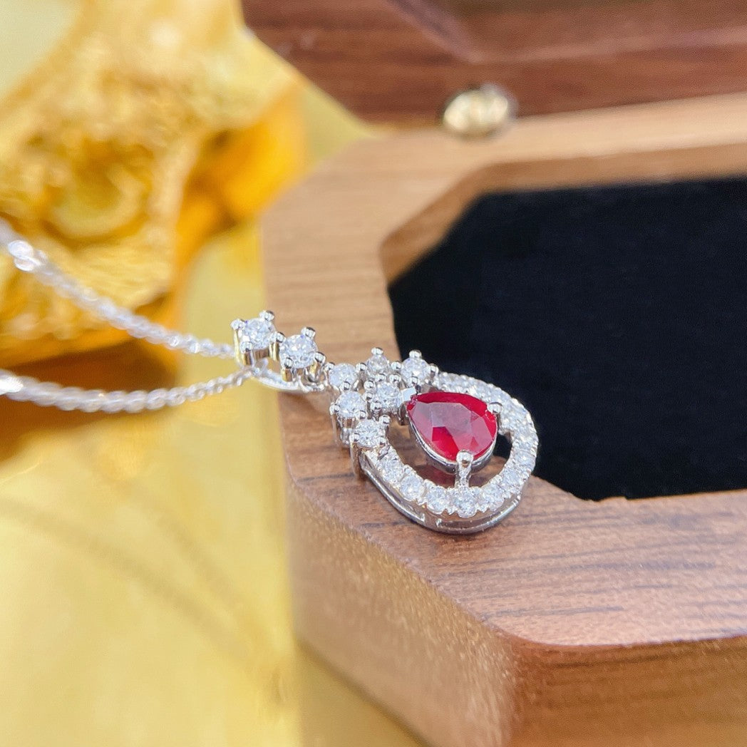 18K Rose Gold Ruby Drop Hollowed-out Fashion Jewelry Necklace - Red Treasure Necklace